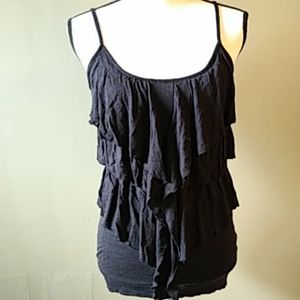 A.N.A. Cascading Ruffles Tank Top Sz S Black SALE!